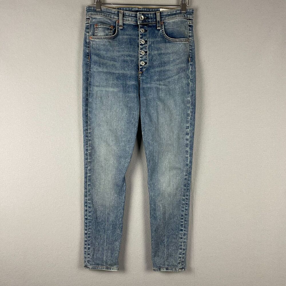 Rag & Bone Nina High Rise Skinny Jeans Womens 30 Blue Farrow‎ Button Fly Cropped